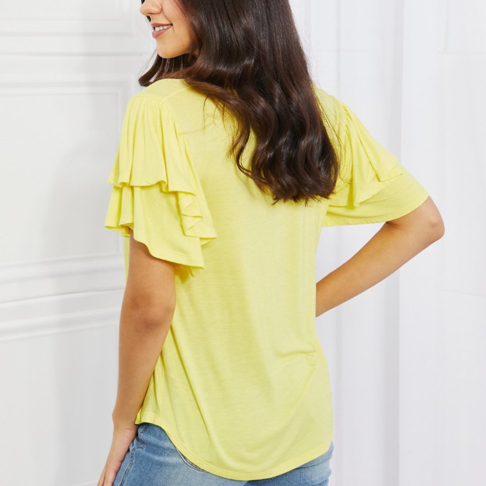 Culture Code Round Neck Ruffle Sleeve Top - Picture 3 of 11
